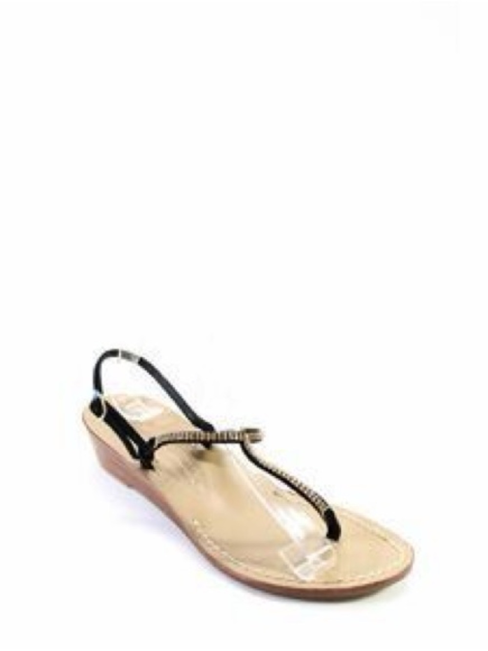 Moda Positano Womens Black T-Strap Wedge Sandals Size 7 Rhinestone Slingback
